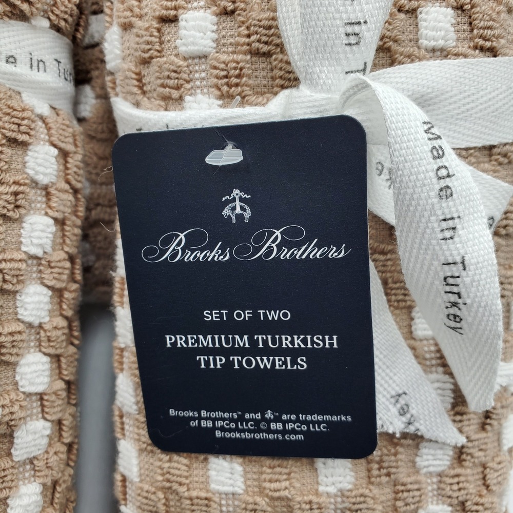Brooks Brothers 6pc Premium Turkish Cotton Towel Set Tan‎ White Textured Fringed - Picture 3 of 6